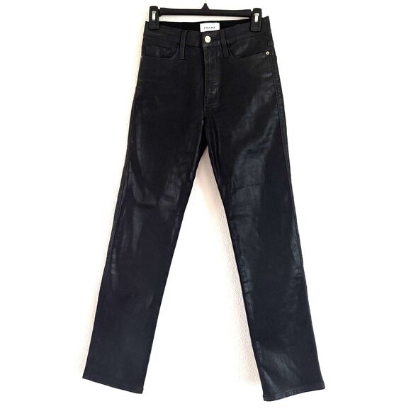 FRAME Le Sylvie Slender Straight High Rise Coated Jeans Black - Picture 2 of 11